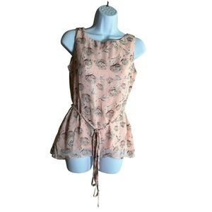 Vivant Womens Pink Floral Sleeveless Tie Waist Peplum Blouse Size S 0533